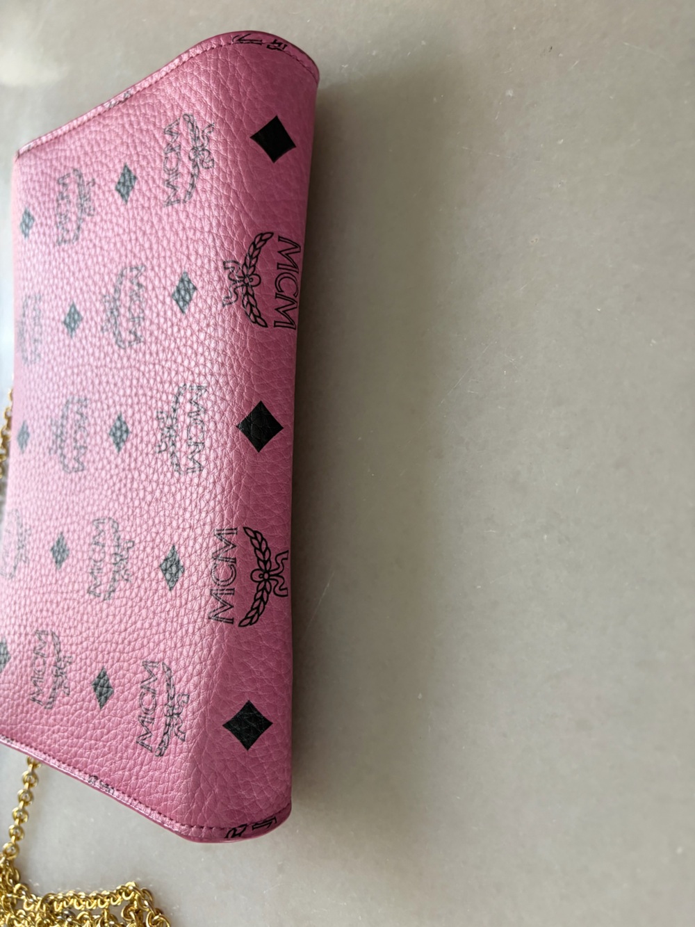 MCM Pink Rhinestone & Gold-Studded Leather Chain Crossbody WOC - Picture 10 of 13